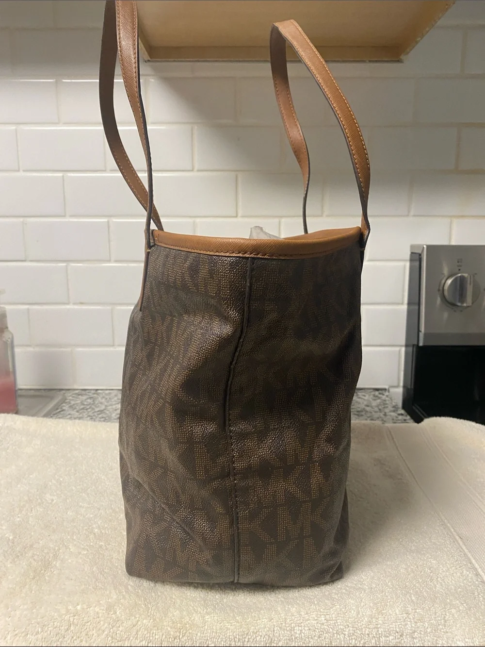 Michael Kors Brown and Tan MK Logo Tote